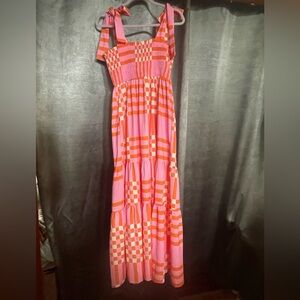 Pink and Orange Checkered Maxi Dress